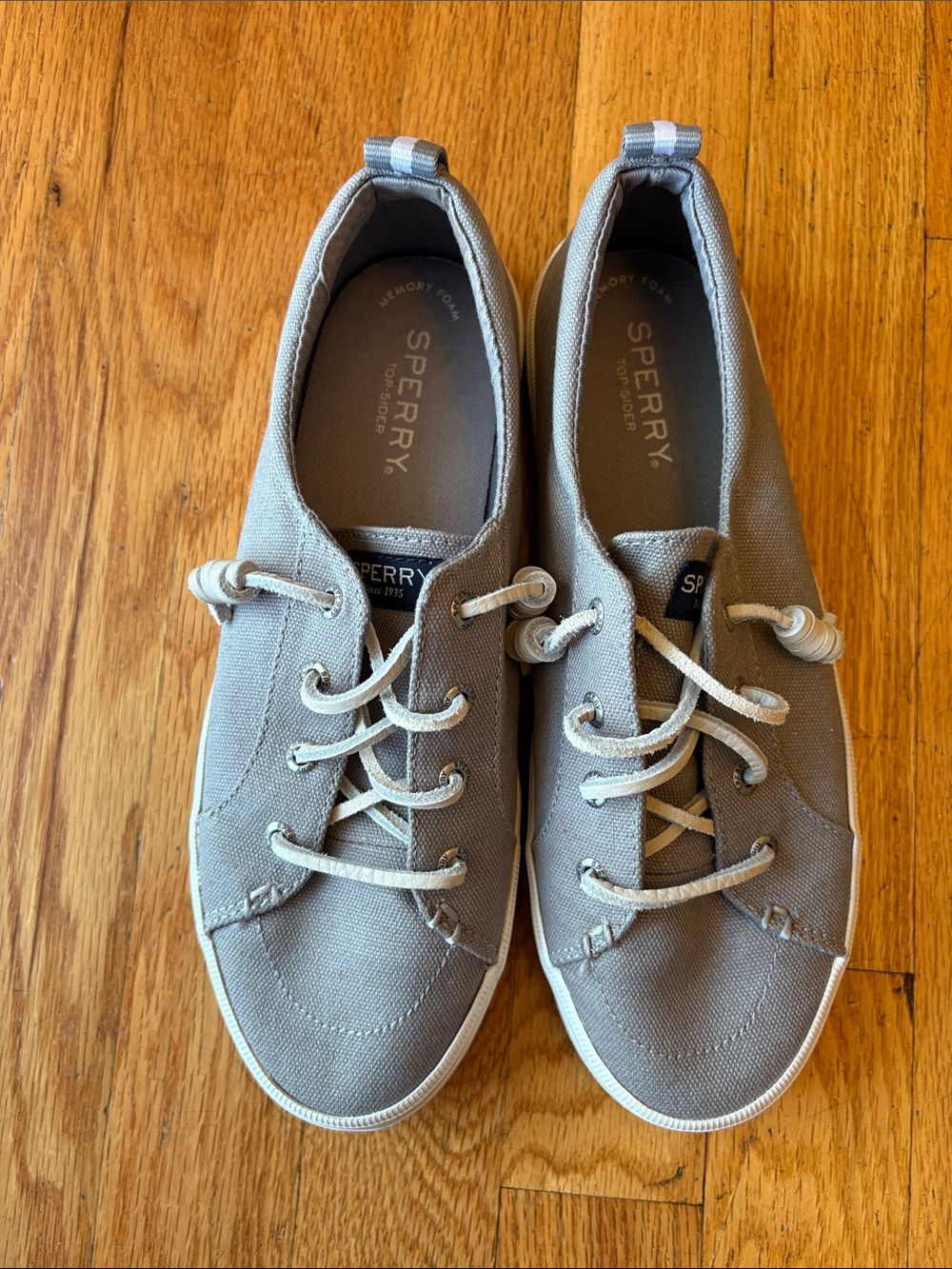 Sperry Top Sider Gray Canvas Lace-Up Women's Sneakers with White Trim